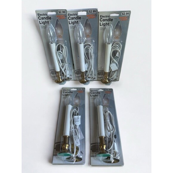 Mid Century Vintage Electric Candlesticks x 5 Brass Base Window Candle Plug In - Picture 2 of 11